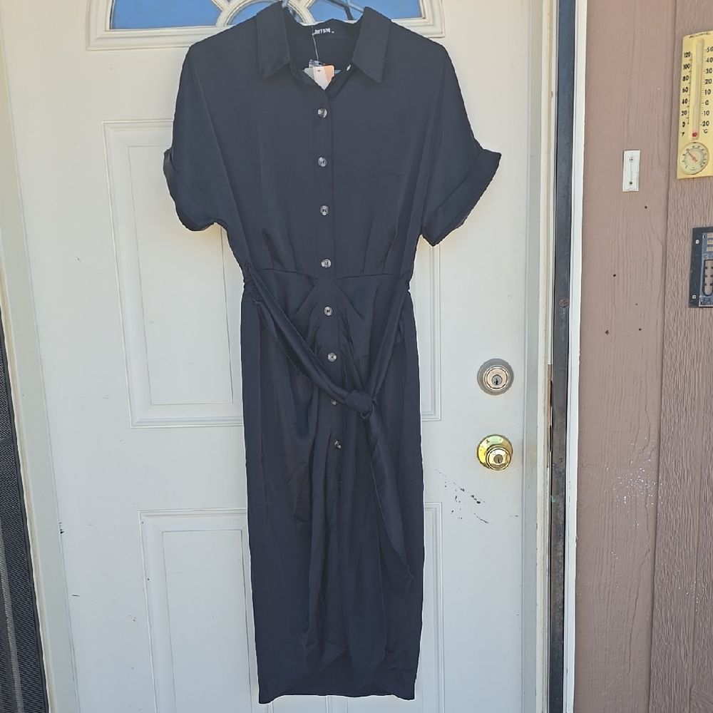 BTFBM Navy  Button-Up Shirt Dress Self Belt Size M